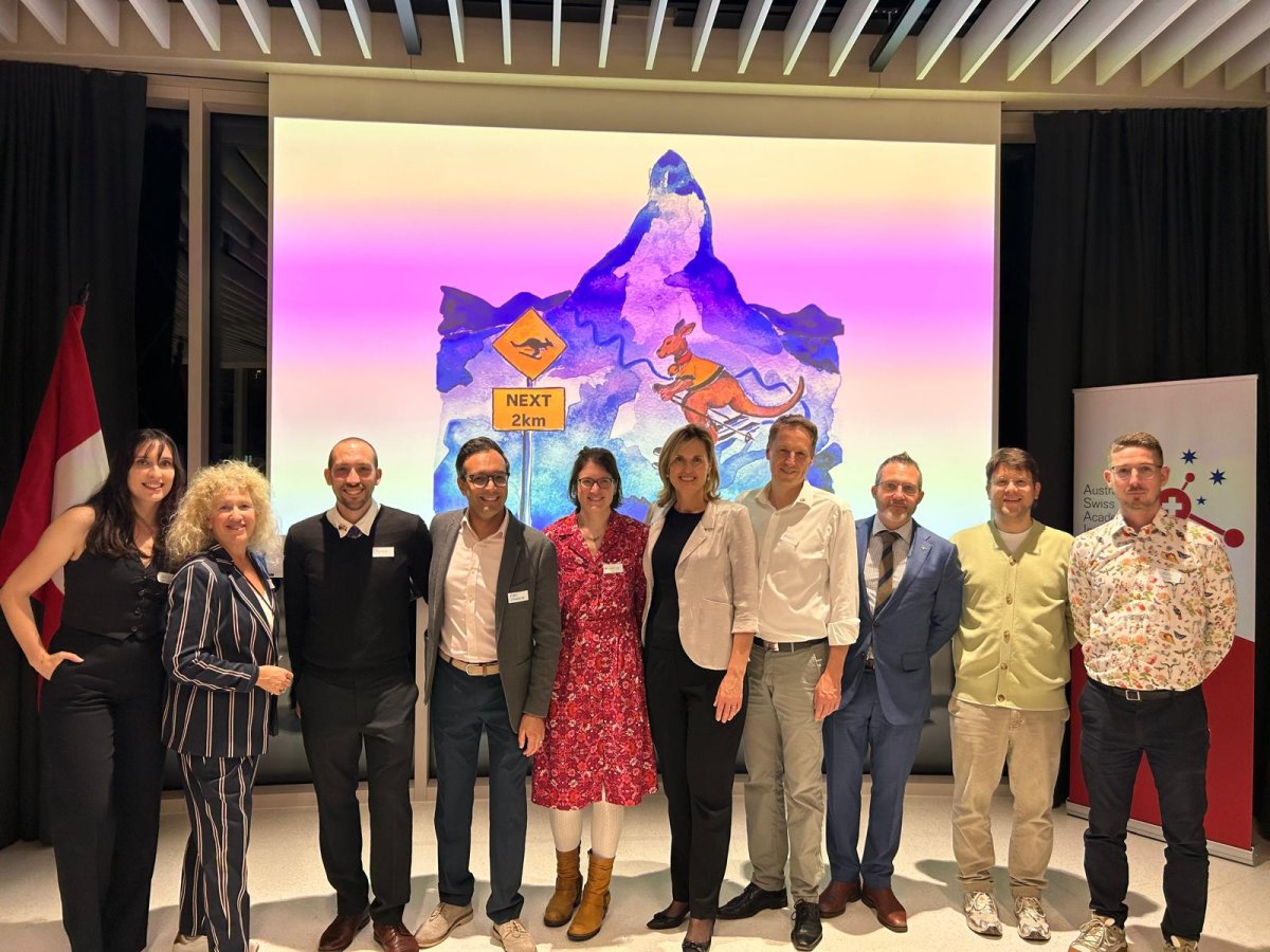 The ASAIN board + supporters from the Australian Embassy in Switzerland and the Australian Chamber of Commerce in Switzerland. From left to right: Paige Howell, Eva Segelov, Peter Bell, Arv Sreedhar (AusCham), Maartje Bastings, Ambassador Liz Day (Australian Embassy), Doug Häggström, Dylan Walsh (Australian Embassy), Christian Elias Schneider, John Mansfield