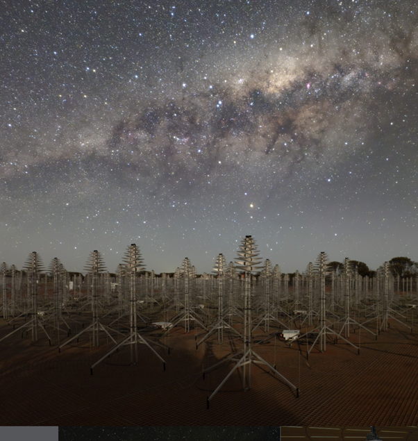Radio telescope antennas under the Milky Way.